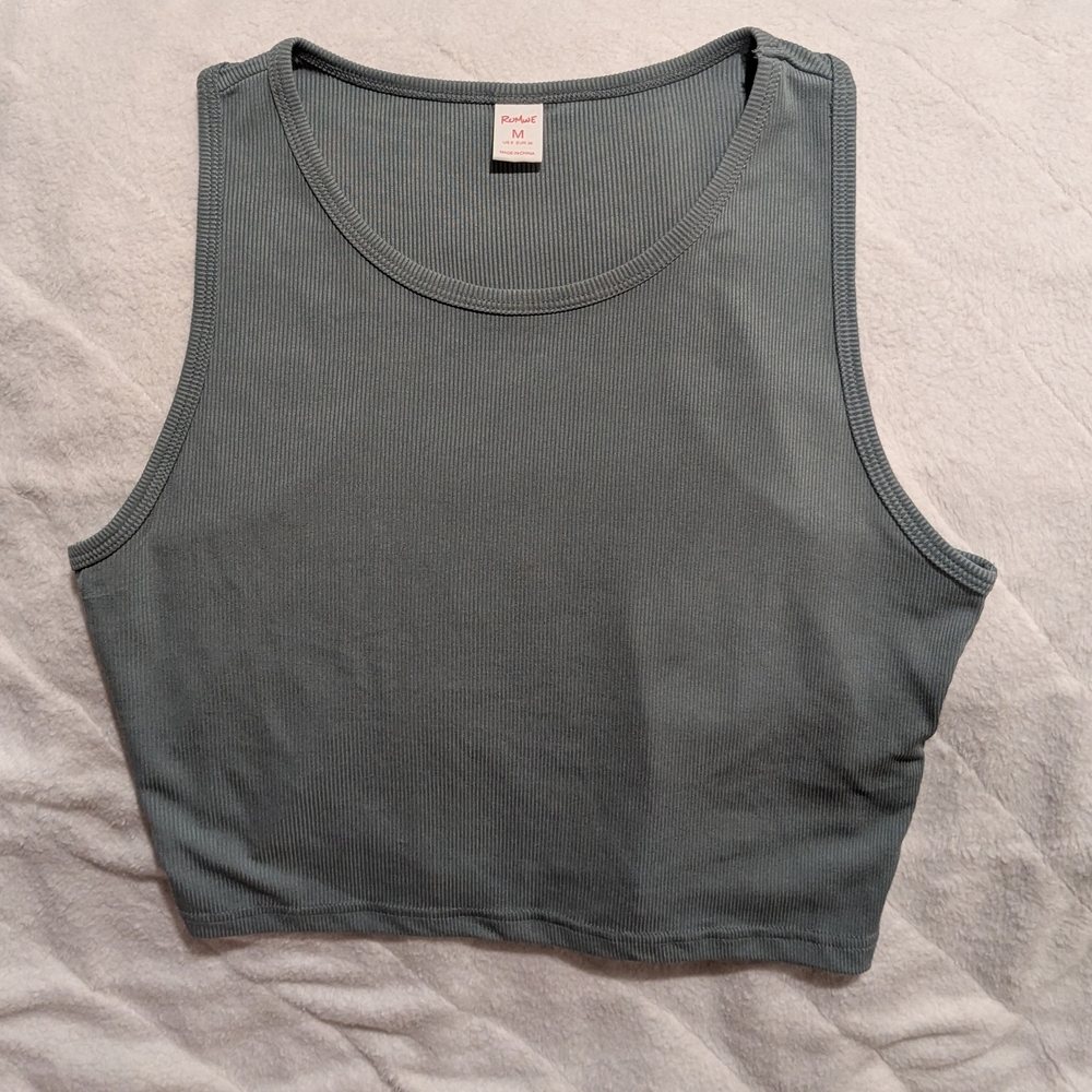 ROMWE Green Fitted Sleeveless Crop Tank Top